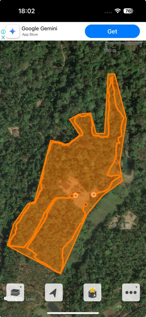 Map Plus app creating a KML polygon from GPX boundary data