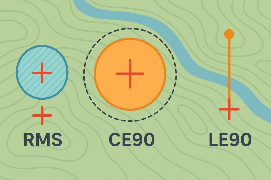 GPS error metrics explained — RMS, CE90, LE90 for drone mapping accuracy