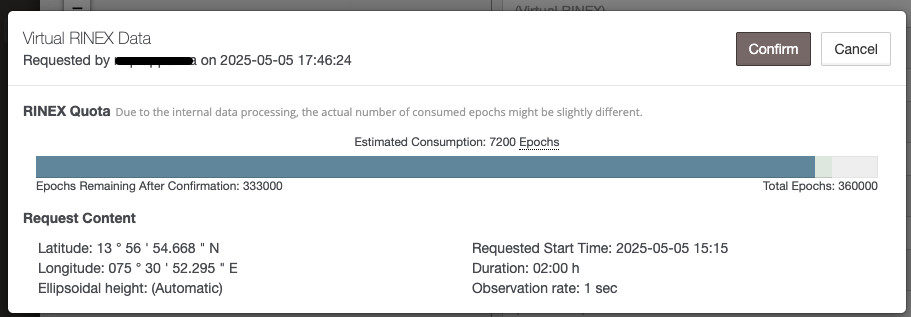 VRS data confirmation screen before download