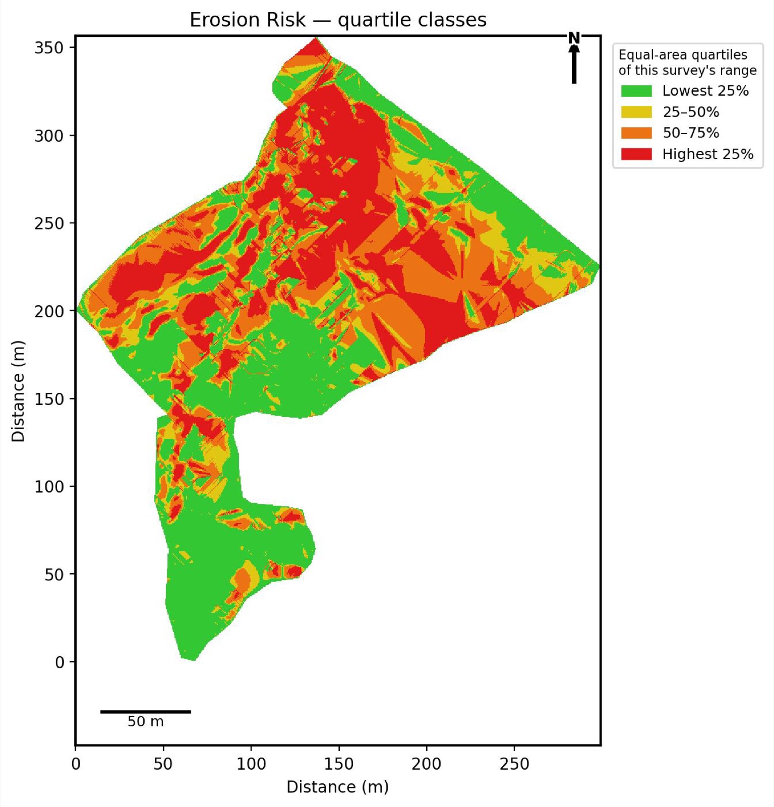 Erosion pattern map showing terrain vulnerability to soil erosion